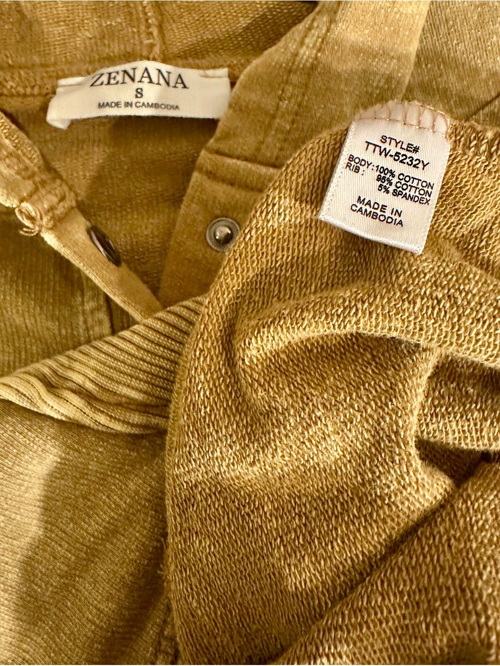 Zenana Outfitters Vintage Washed Mustard Hooded Snap-Placket Pullover - Picture 6 of 6